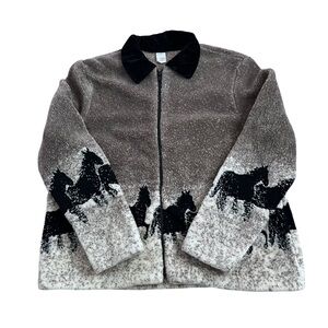 Vintage Brown Cream Teddy Jacket with Black Horse Motif